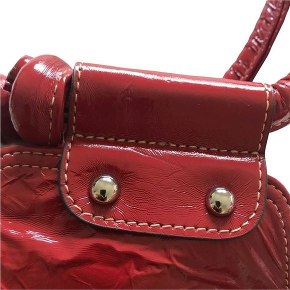 EMILIE M. Tote Oversized Red Silver Hardware Pockets In & Outside 17”x 14” - Picture 3 of 9